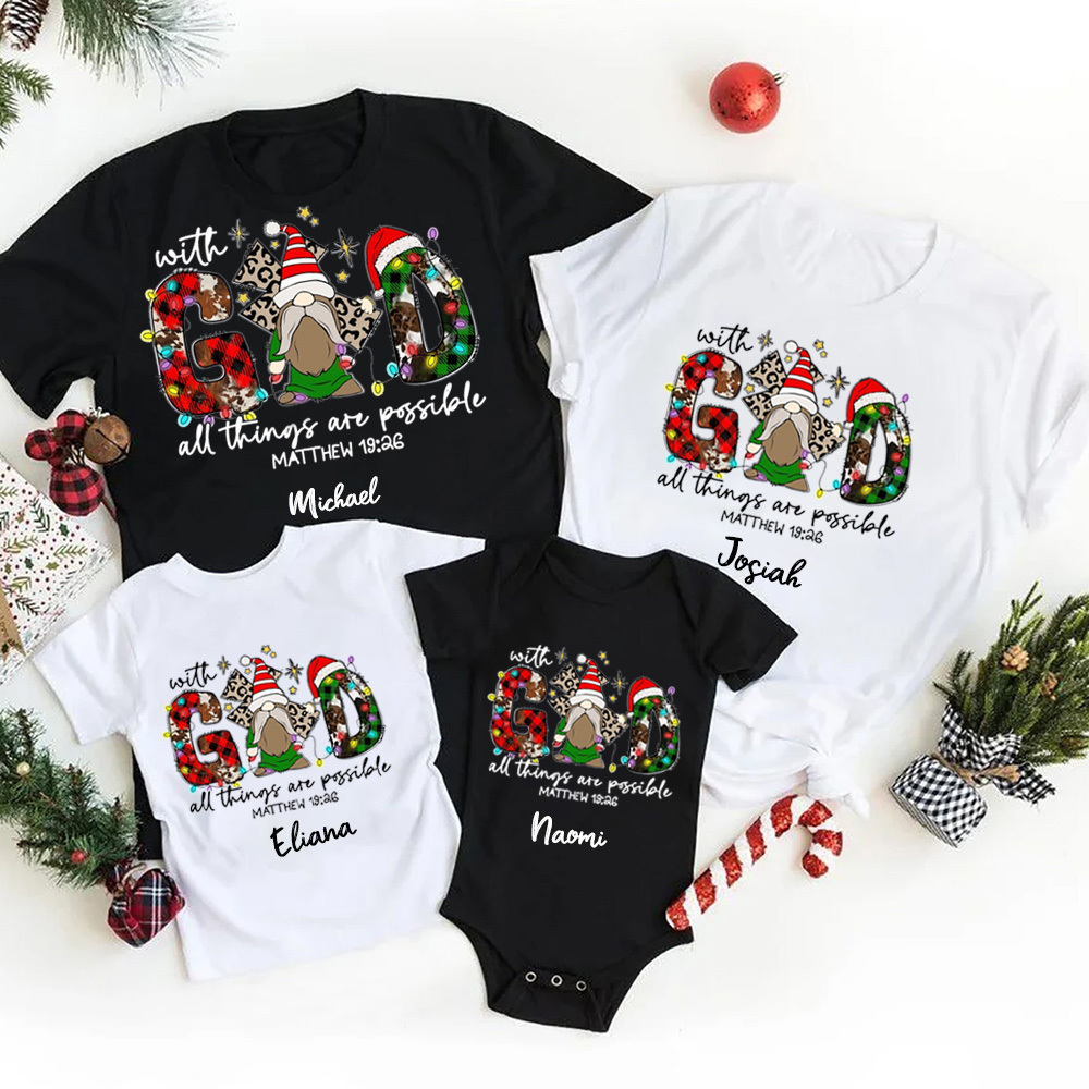 Personalized With God All Things Are Possible Christmas Family Matching Shirts