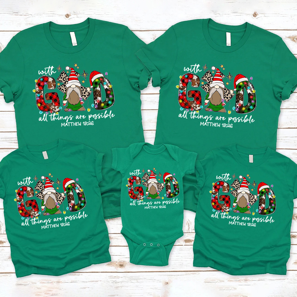 Personalized With God All Things Are Possible Christmas Family Matching Shirts