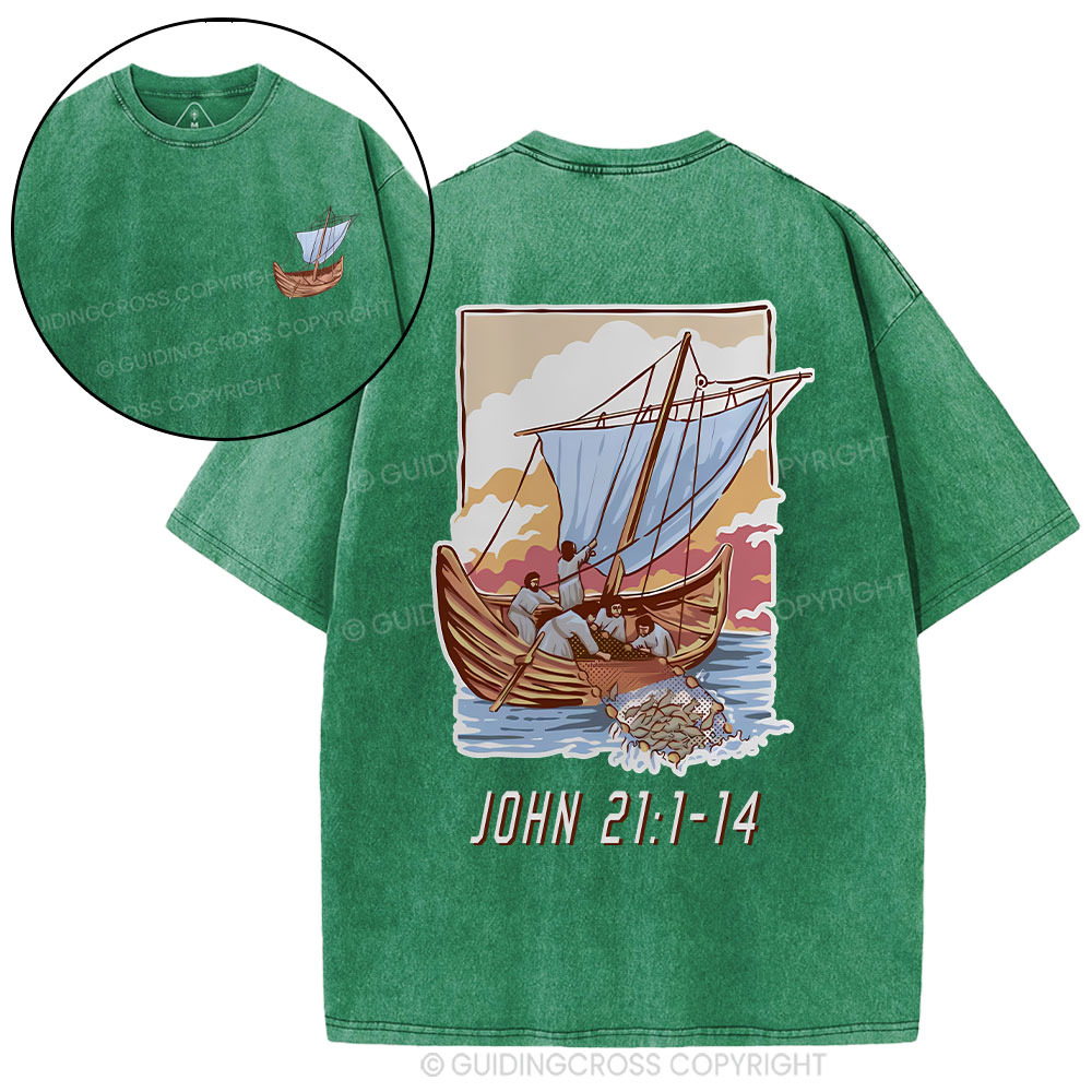 Peter Catching Fish Christian Washed T-Shirt