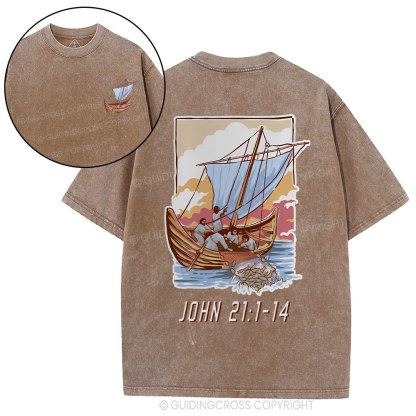 Peter Catching Fish Christian Washed T-Shirt