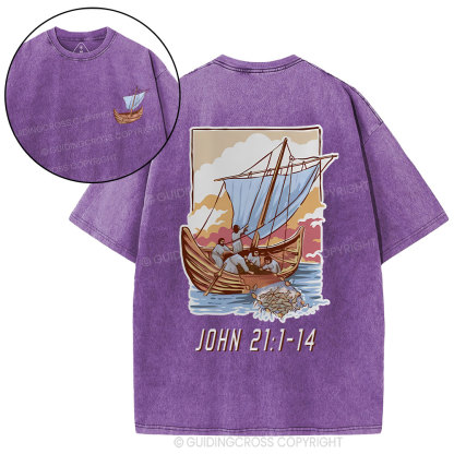 Peter Catching Fish Christian Washed T-Shirt