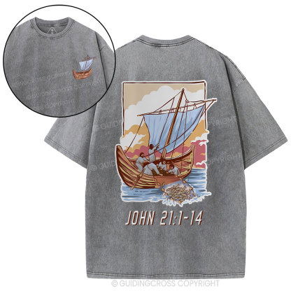 Peter Catching Fish Christian Washed T-Shirt