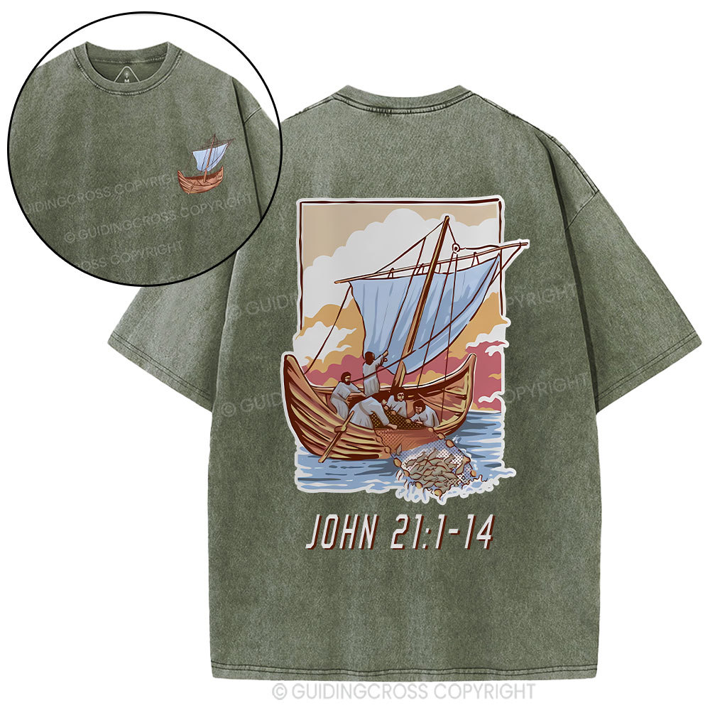 Peter Catching Fish Christian Washed T-Shirt