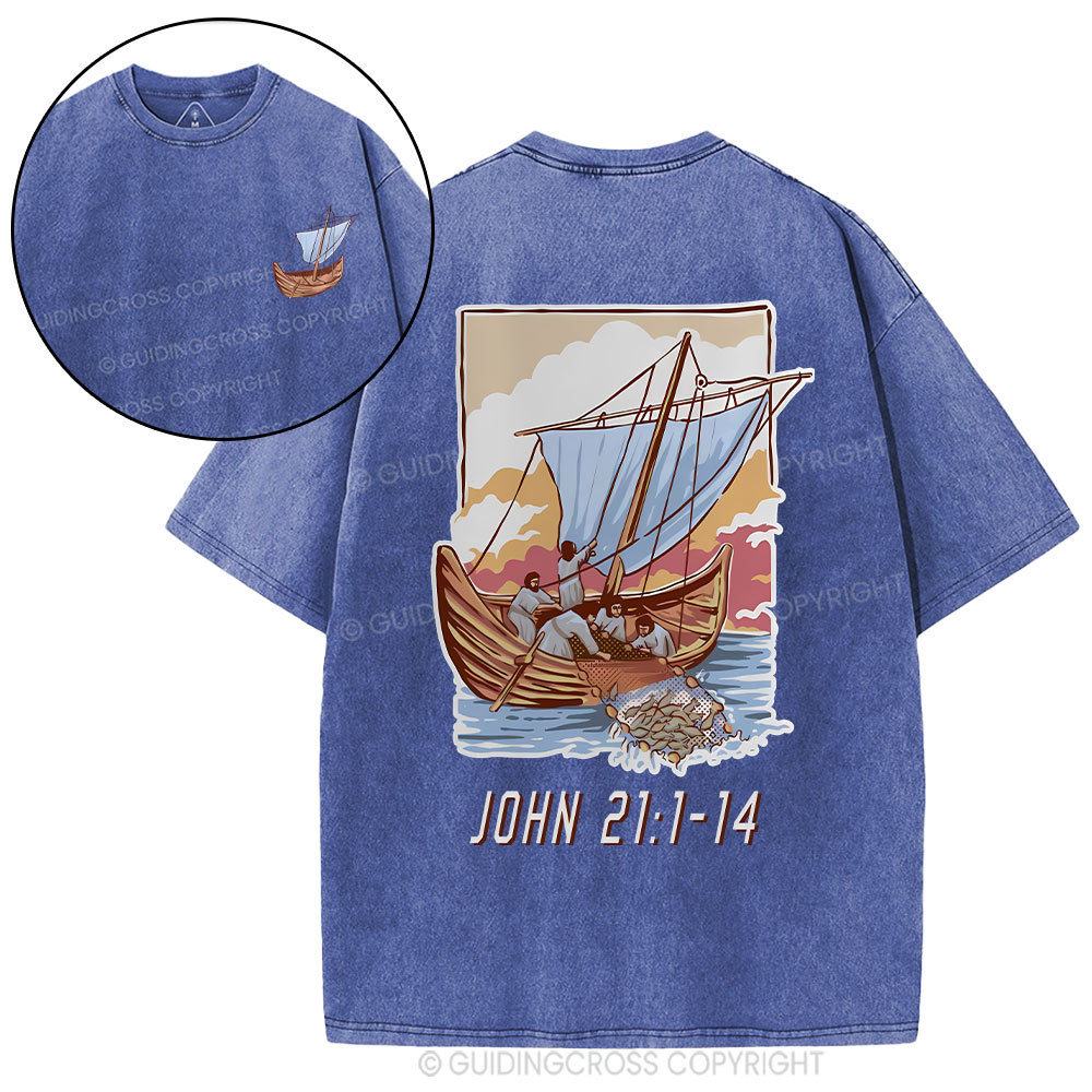 Peter Catching Fish Christian Washed T-Shirt