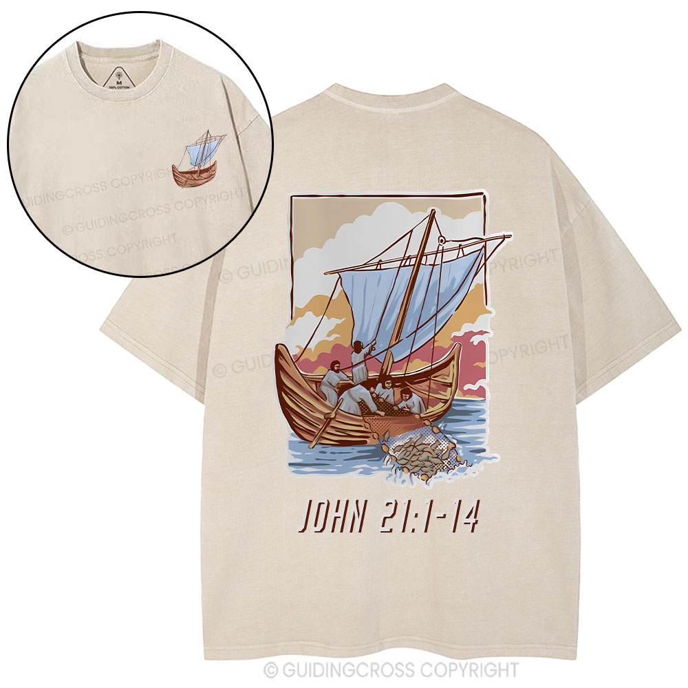 Peter Catching Fish Christian Washed T-Shirt