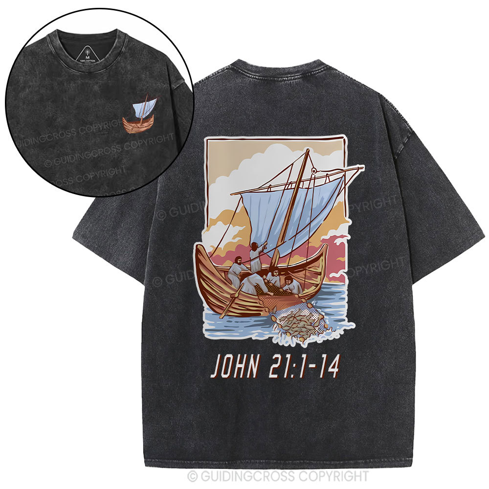Peter Catching Fish Christian Washed T-Shirt