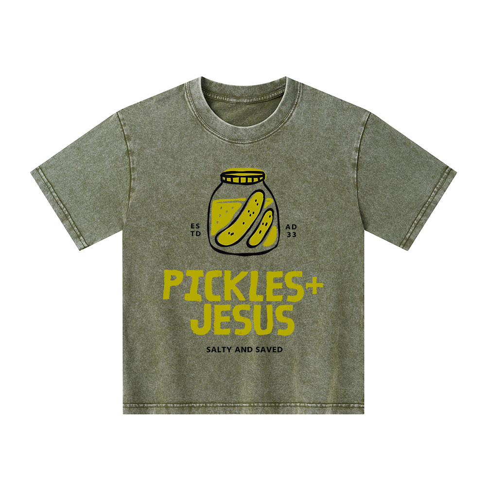 Pickles And Jesus Christian Kid Washed T-Shirt