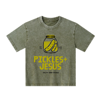 Pickles And Jesus Christian Kid Washed T-Shirt