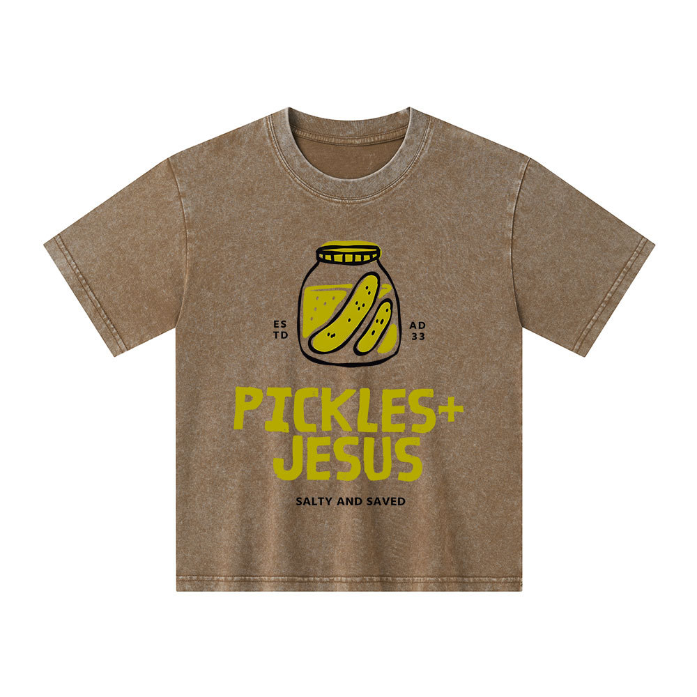 Pickles And Jesus Christian Kid Washed T-Shirt