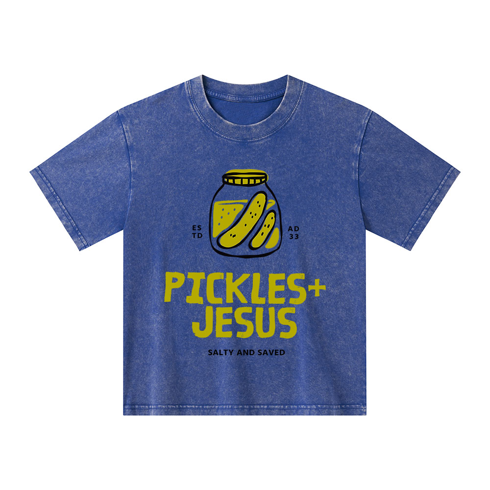 Pickles And Jesus Christian Kid Washed T-Shirt