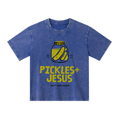 Pickles And Jesus Christian Kid Washed T-Shirt