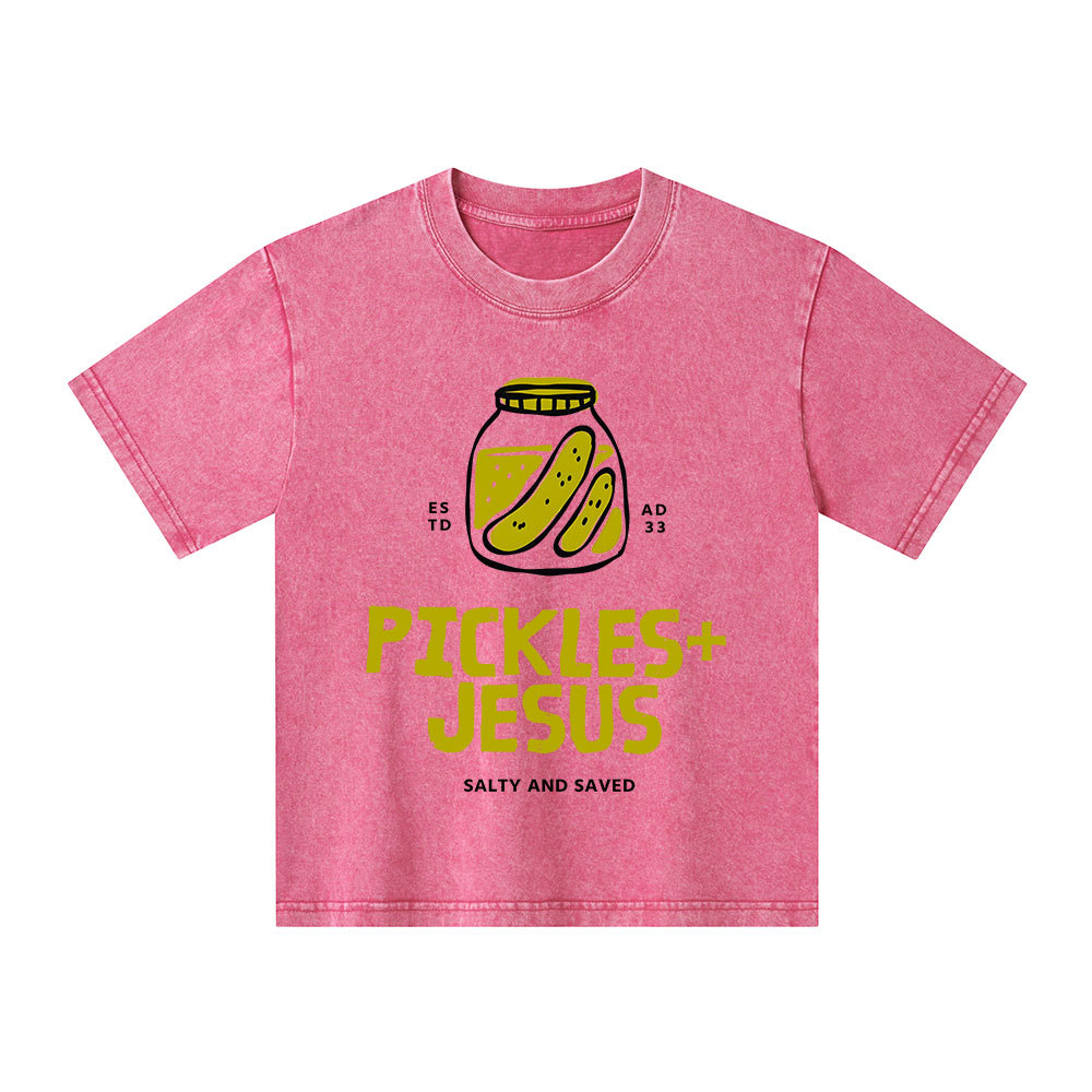 Pickles And Jesus Christian Kid Washed T-Shirt