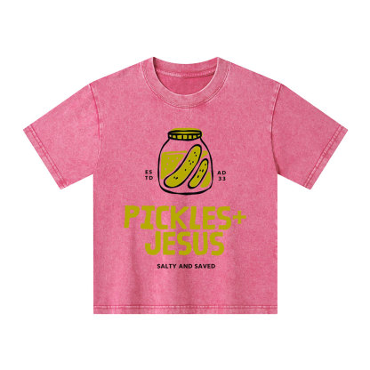 Pickles And Jesus Christian Kid Washed T-Shirt