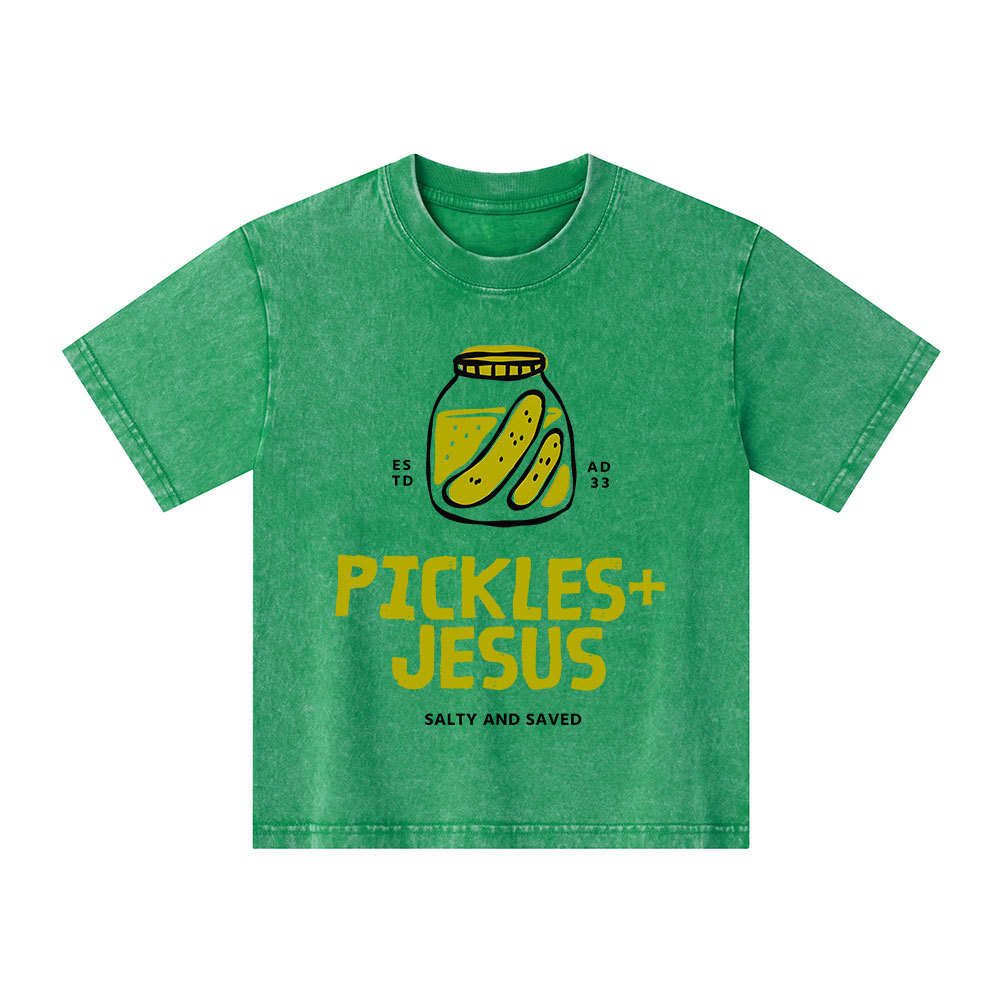 Pickles And Jesus Christian Kid Washed T-Shirt