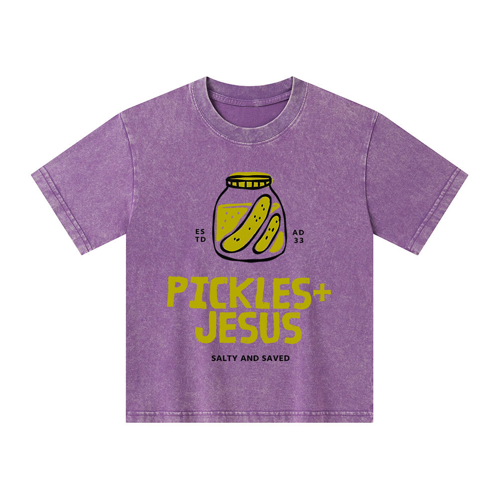 Pickles And Jesus Christian Kid Washed T-Shirt