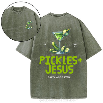 Pickles Jesus Salty And Saved Christian Washed T-shirt