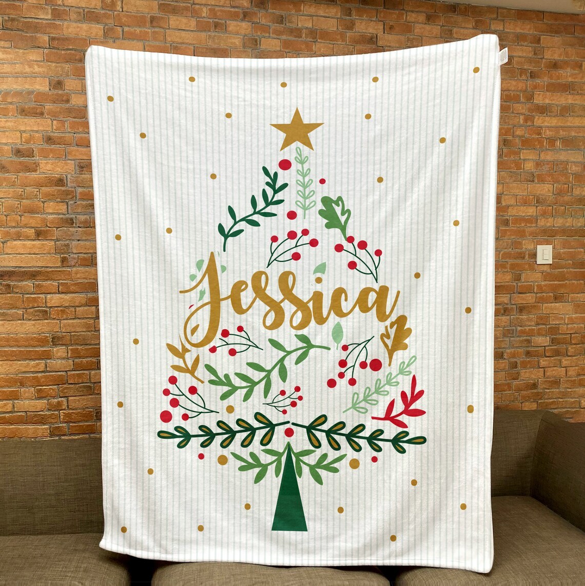 Personalized Christmas Pine Tree Blanket