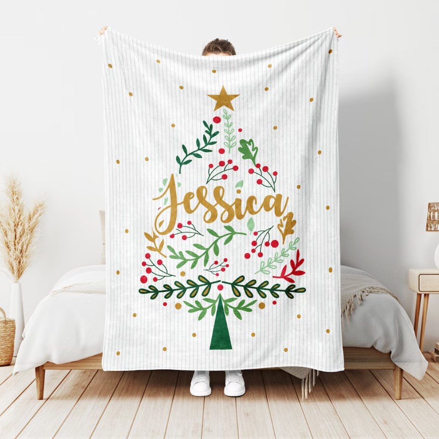 Personalized Christmas Pine Tree Blanket