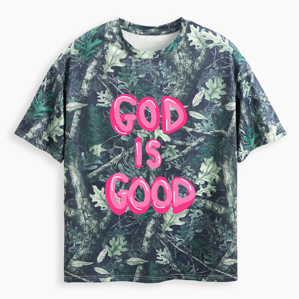Pink God Is Good Christian Camo T-Shirt