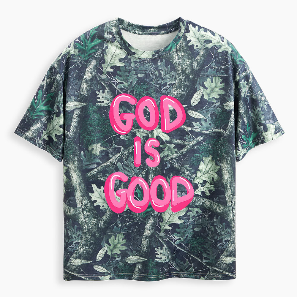 Pink God Is Good Christian Camo T-Shirt