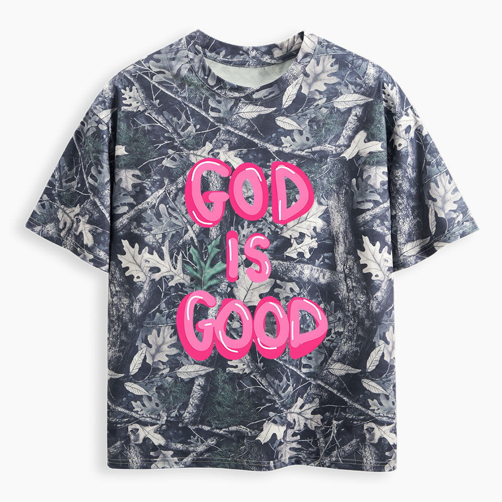Pink God Is Good Christian Camo T-Shirt