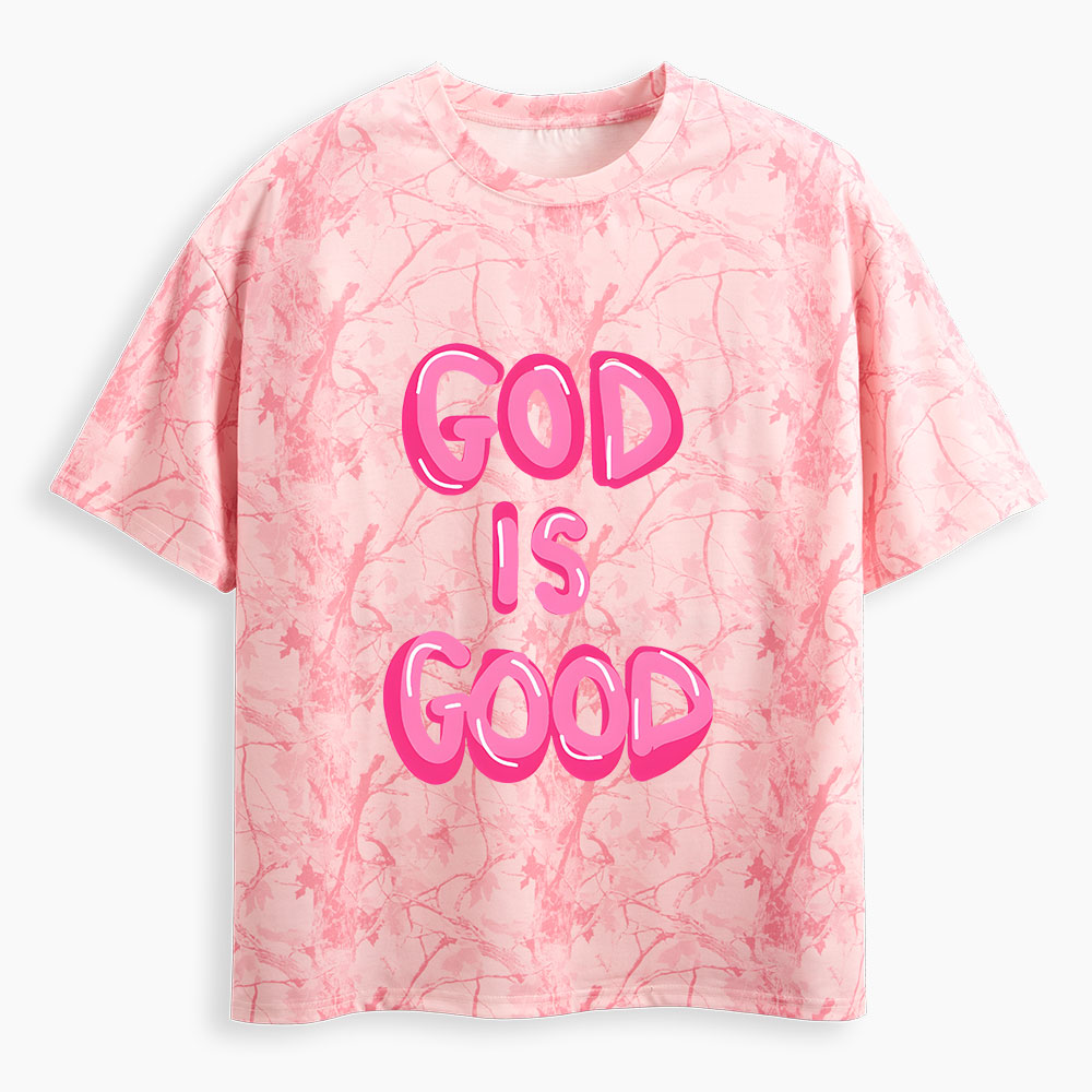 Pink God Is Good Christian Camo T-Shirt