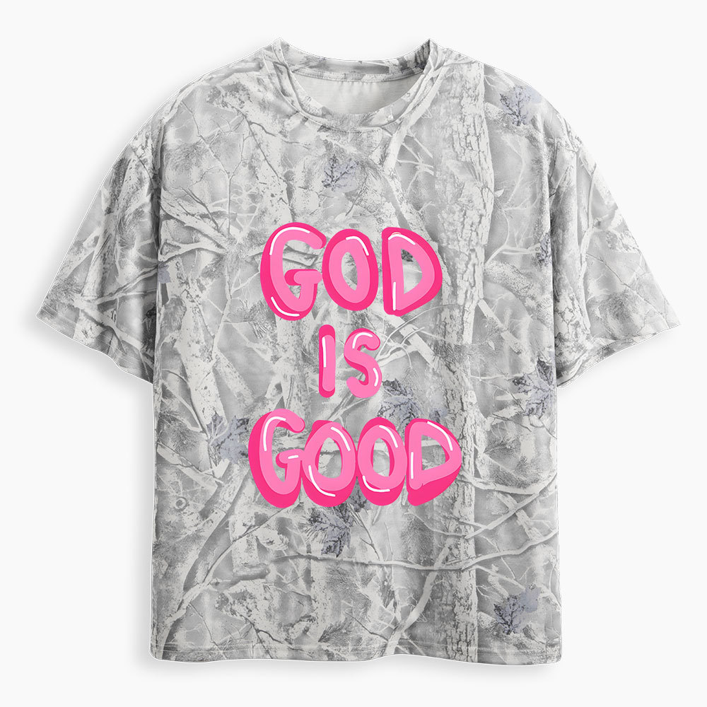 Pink God Is Good Christian Camo T-Shirt
