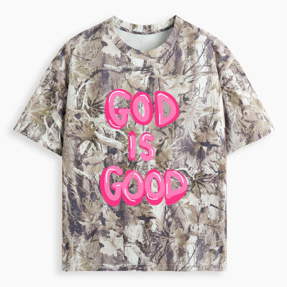 Pink God Is Good Christian Camo T-Shirt