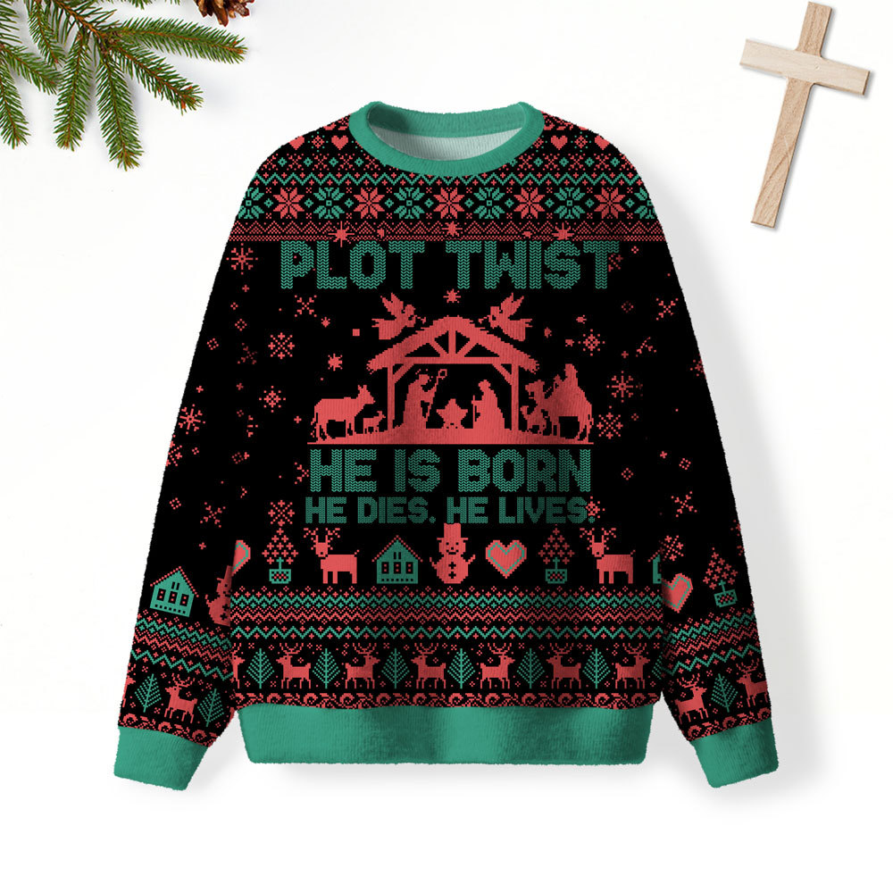 Plot Twist He Is Born Christian Lightweight Sweater