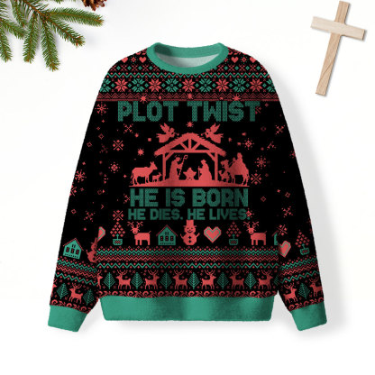 Plot Twist He Is Born Christian Lightweight Sweater