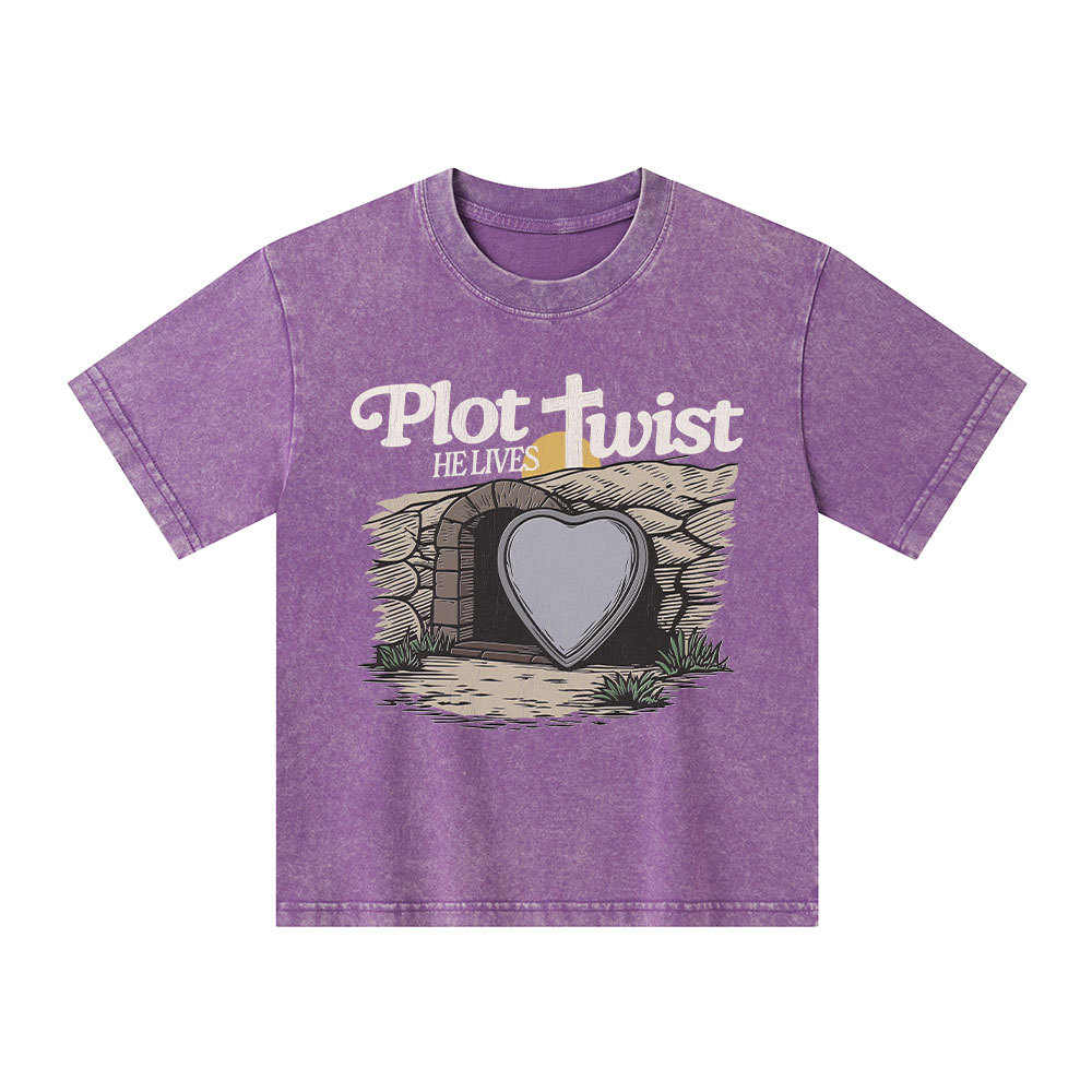 Plot Twist He Lives Christian Kid Washed T-Shirt