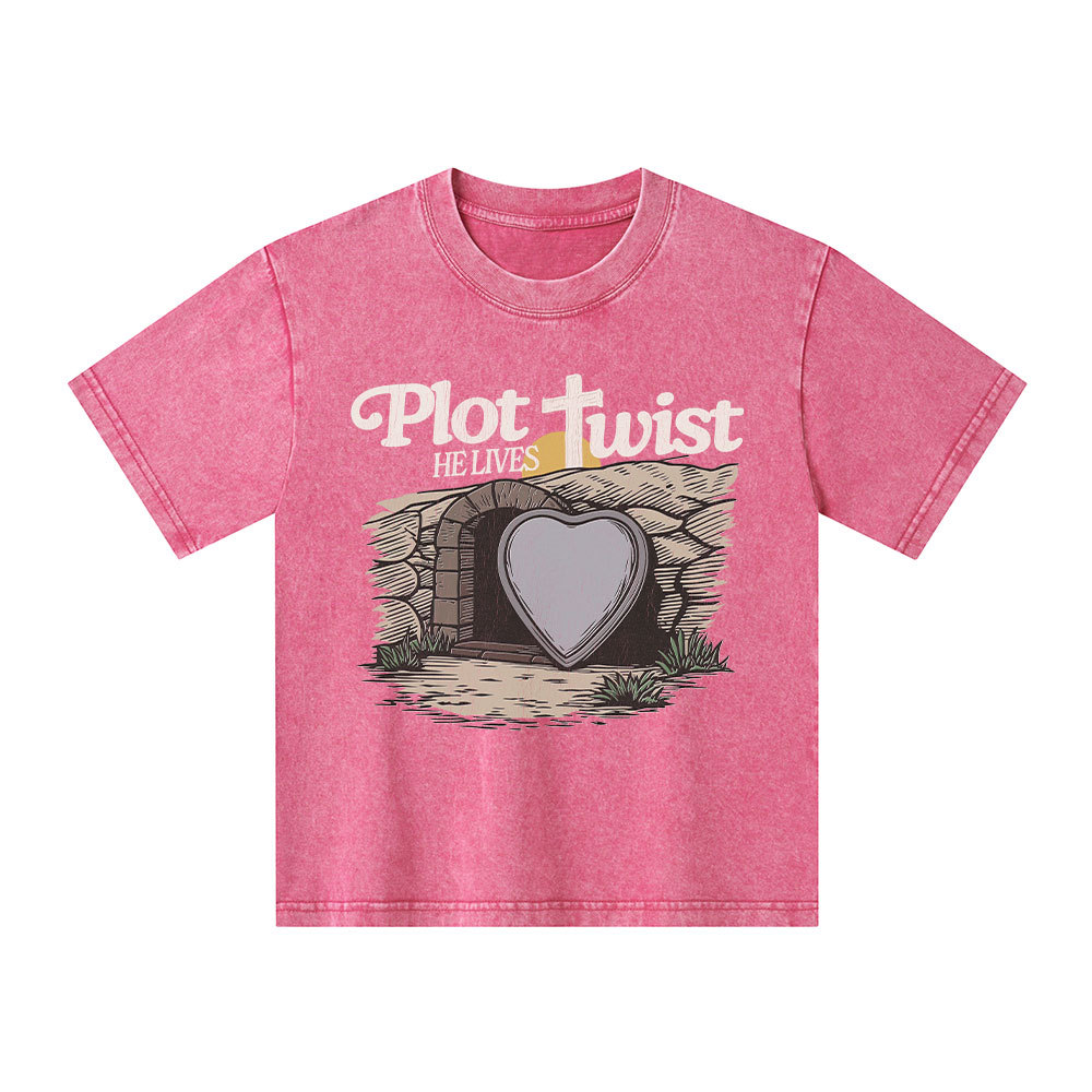 Plot Twist He Lives Christian Kid Washed T-Shirt