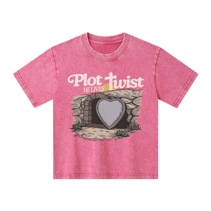 Plot Twist He Lives Christian Kid Washed T-Shirt