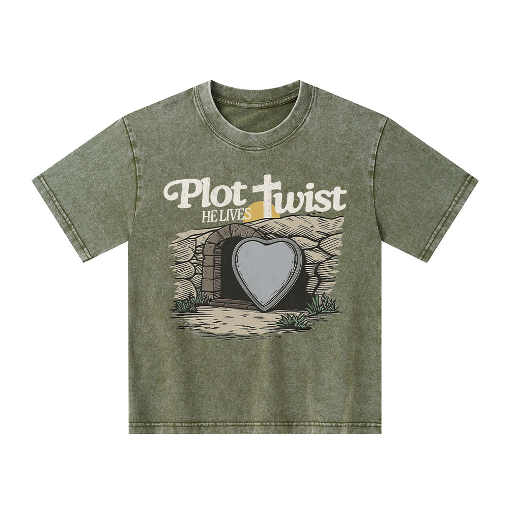 Plot Twist He Lives Christian Kid Washed T-Shirt