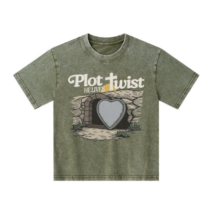 Plot Twist He Lives Christian Kid Washed T-Shirt