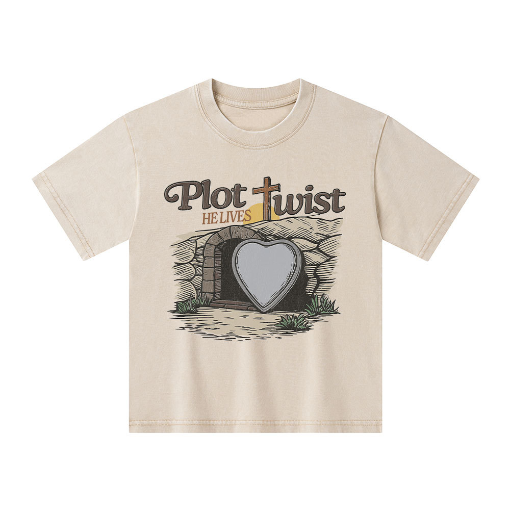 Plot Twist He Lives Christian Kid Washed T-Shirt