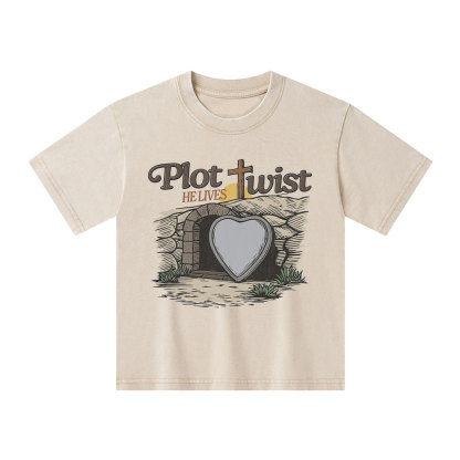 Plot Twist He Lives Christian Kid Washed T-Shirt