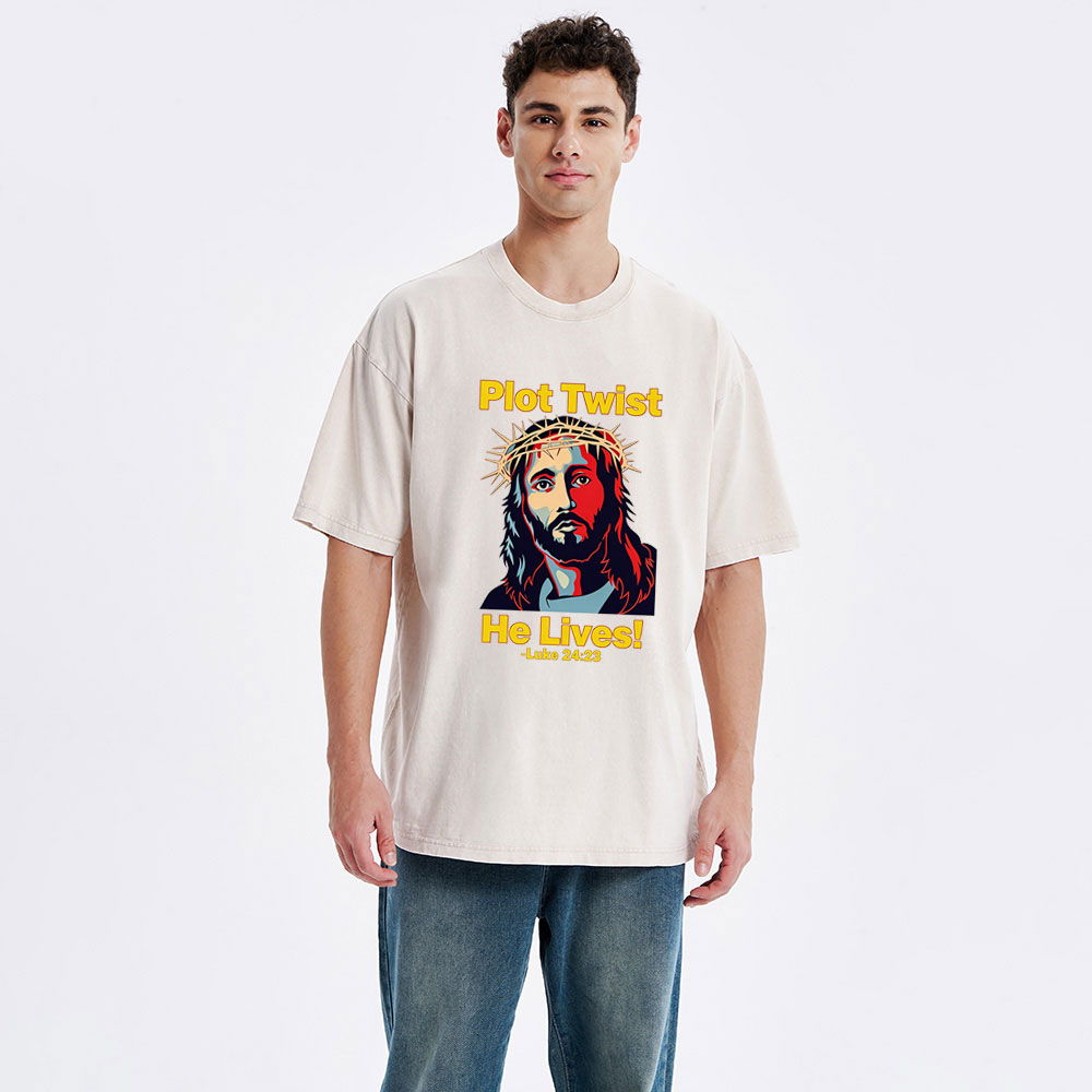 Plot Twist He Lives Christian Wahsed T-Shirt