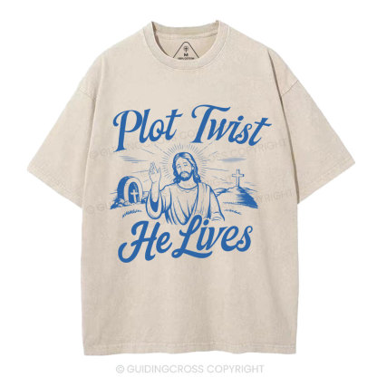 Plot Twist He Lives Christian Washed T-Shirt