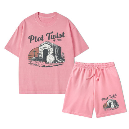 Plot Twist He lives Christian Washed T-Shirt & Shorts