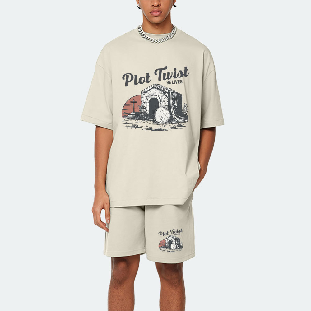 Plot Twist He lives Christian Washed T-Shirt & Shorts