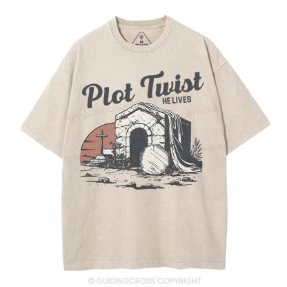 Plot Twist He lives Christian Washed T-Shirt