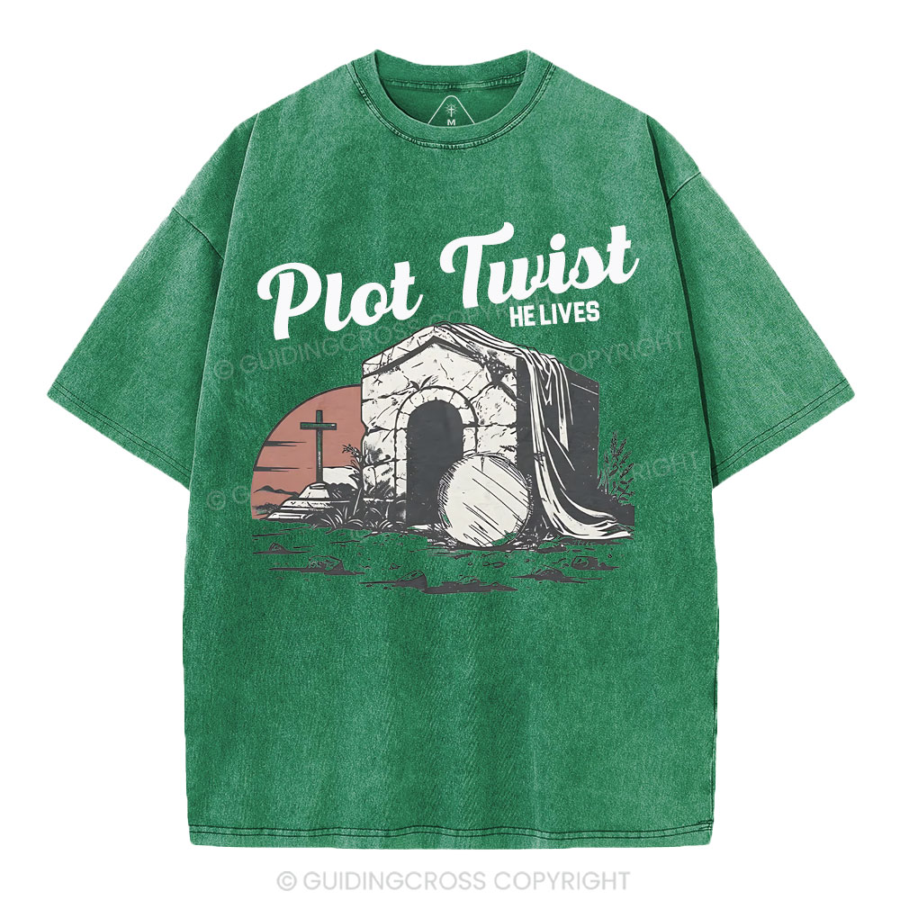 Plot Twist He lives Christian Washed T-Shirt