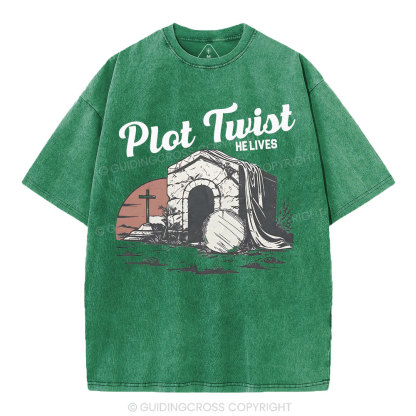 Plot Twist He lives Christian Washed T-Shirt