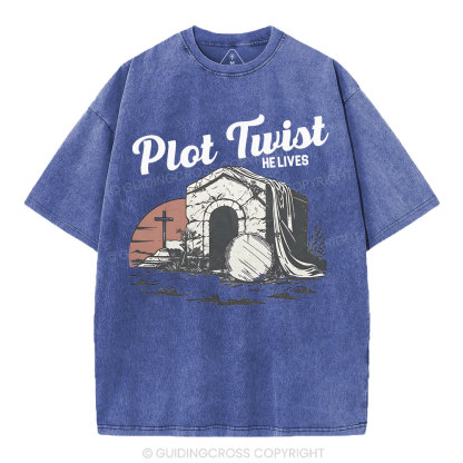 Plot Twist He lives Christian Washed T-Shirt