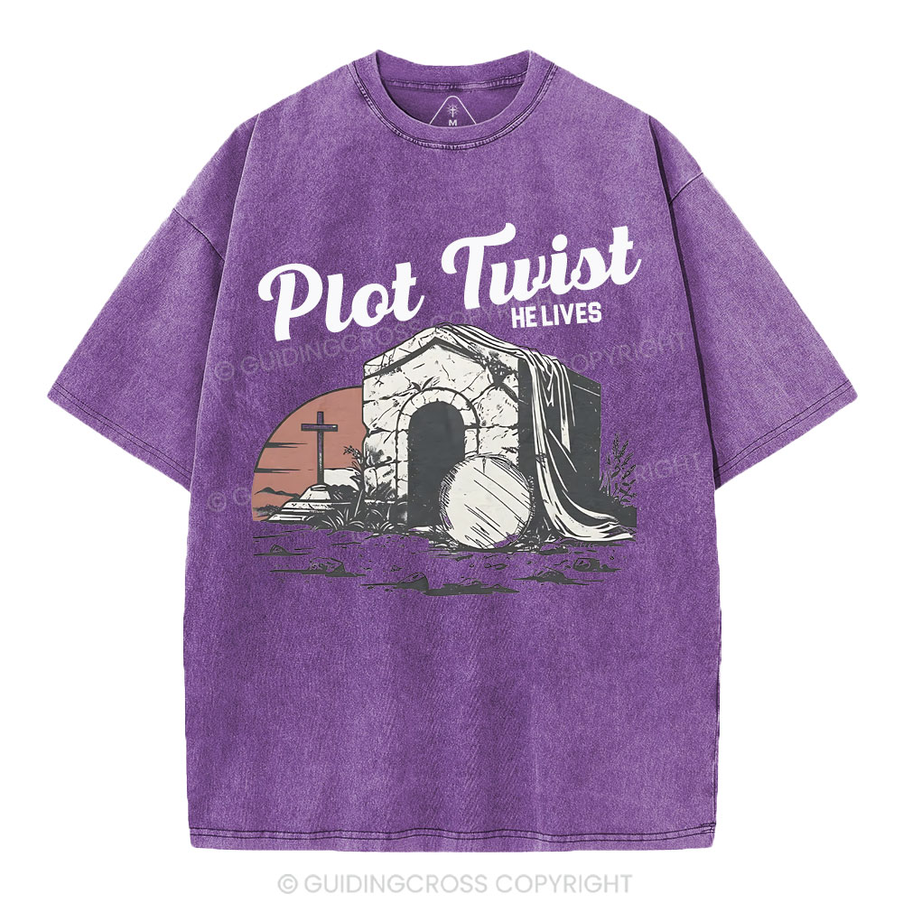 Plot Twist He lives Christian Washed T-Shirt