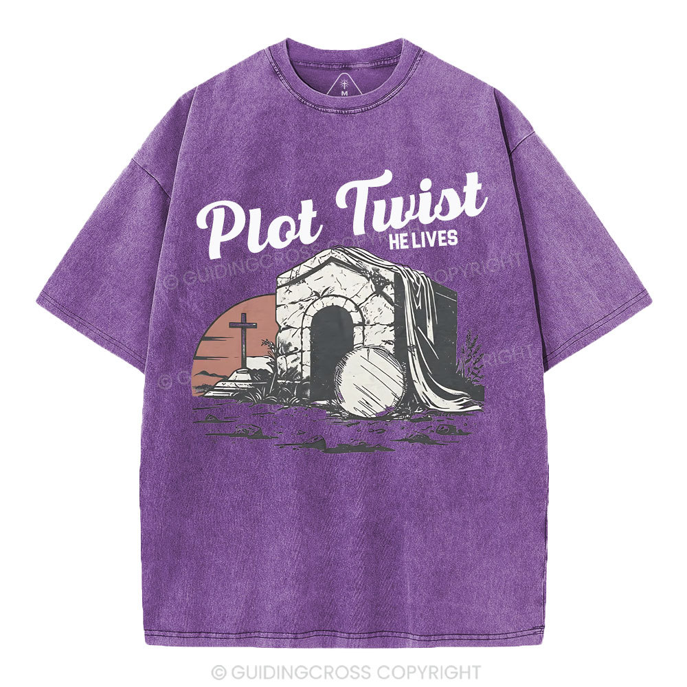 Plot Twist He lives Christian Washed T-Shirt