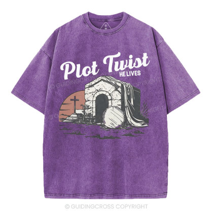 Plot Twist He lives Christian Washed T-Shirt