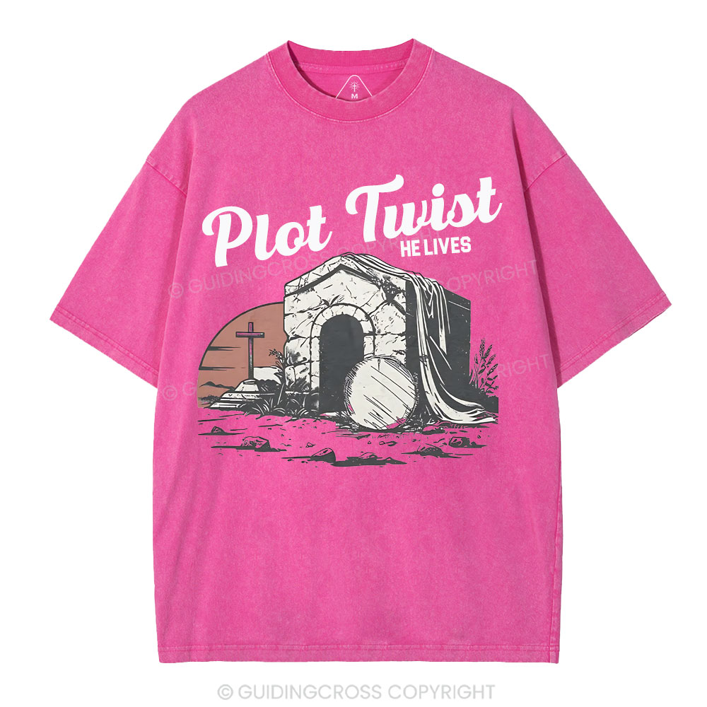Plot Twist He lives Christian Washed T-Shirt