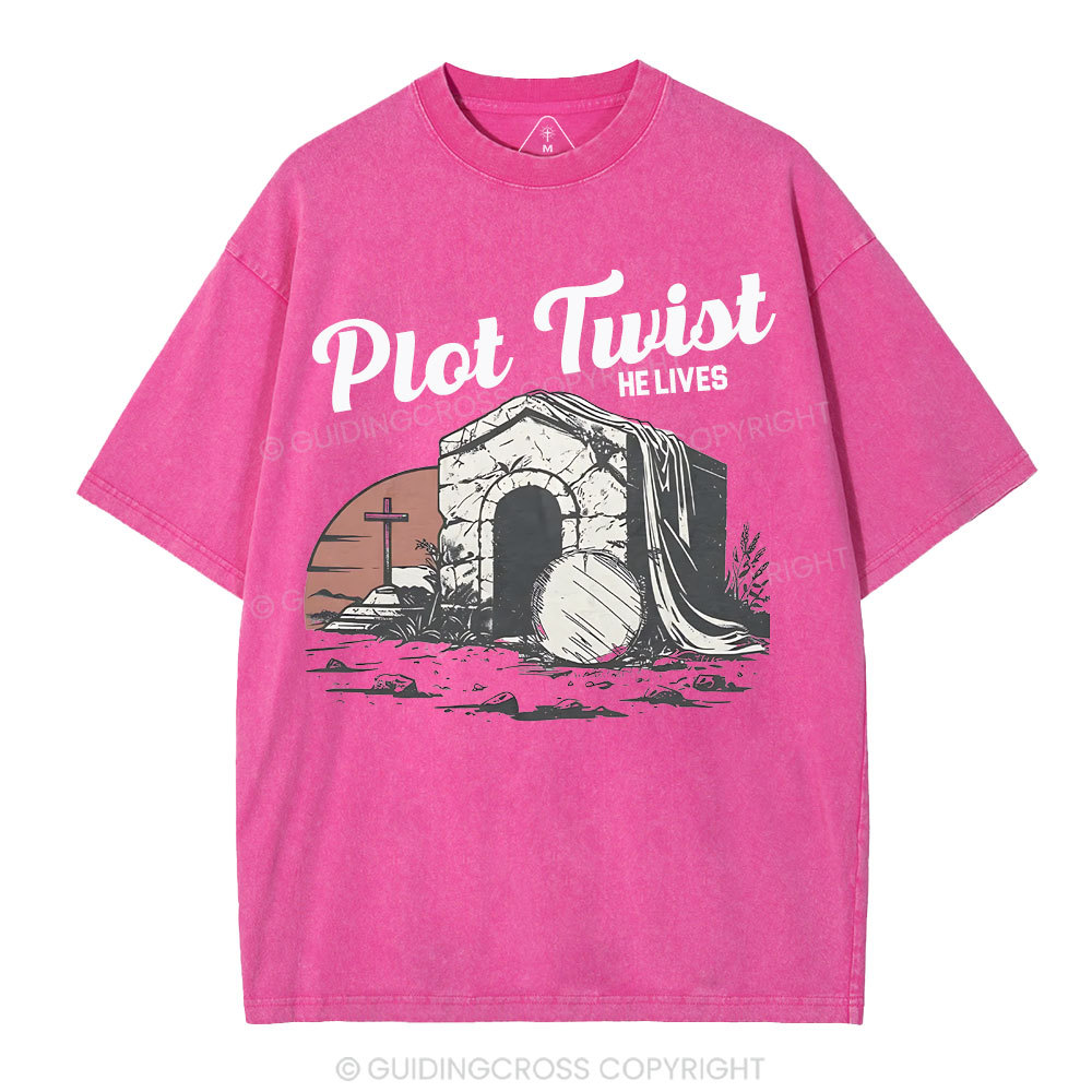 Plot Twist He lives Christian Washed T-Shirt